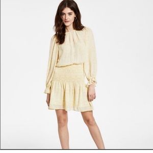 Lucy Paris Smocked Blouson Dress Yellow Floral Long Sleeve Mini Size L NWT (666)
